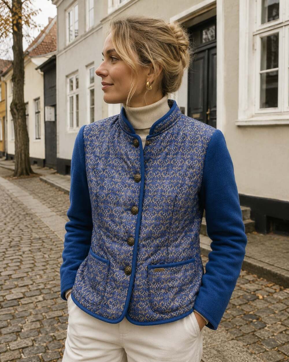 Geiger Austria Wool Quilted Jacket Blue Jacquard Alpine Nordic Women 36 EU